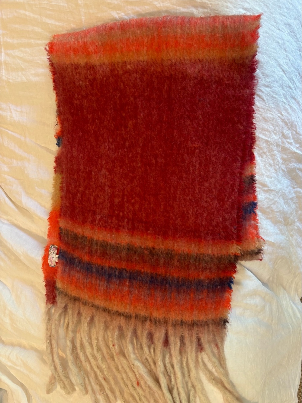 FREE PEOPLE Soft Red Multi-Stripe Women's Fringe Scarf NWOT - Picture 2 of 5